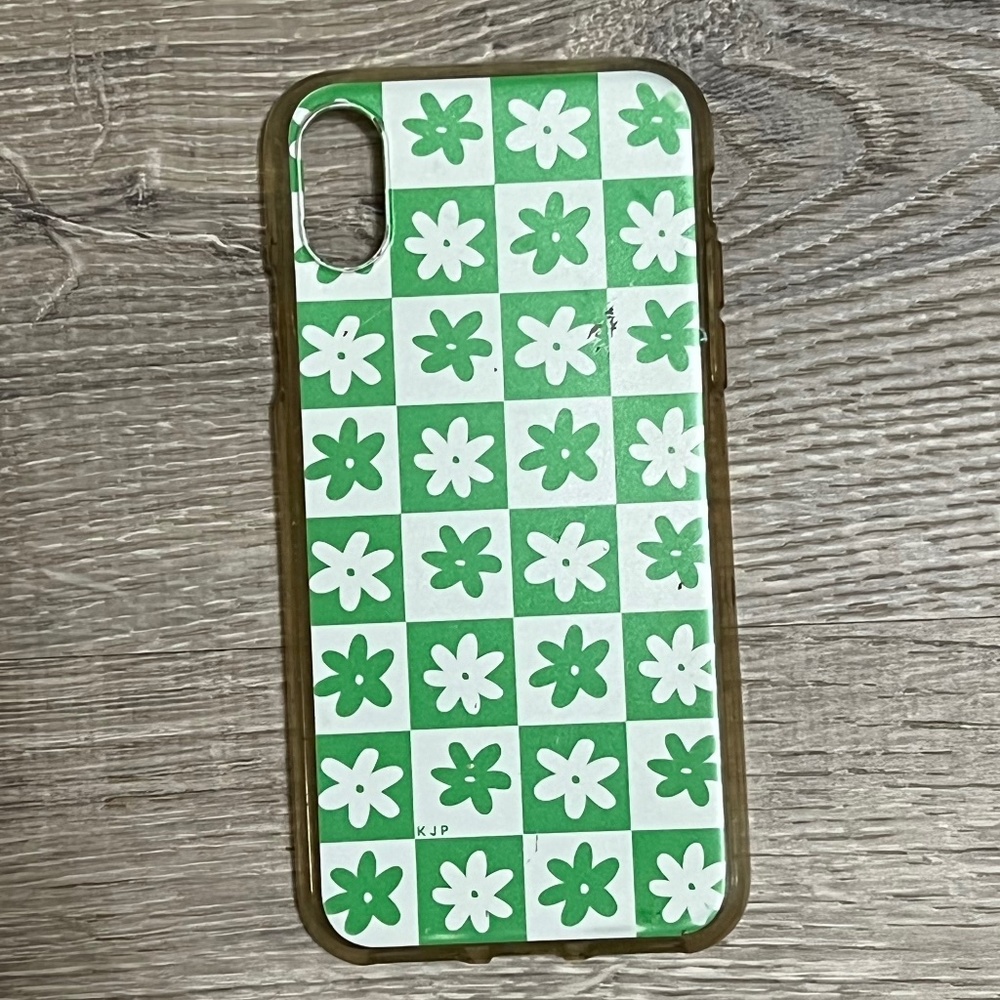 KJP X Lisa Says Gah iPhone X / iPhone XS green check daisy flower phone case